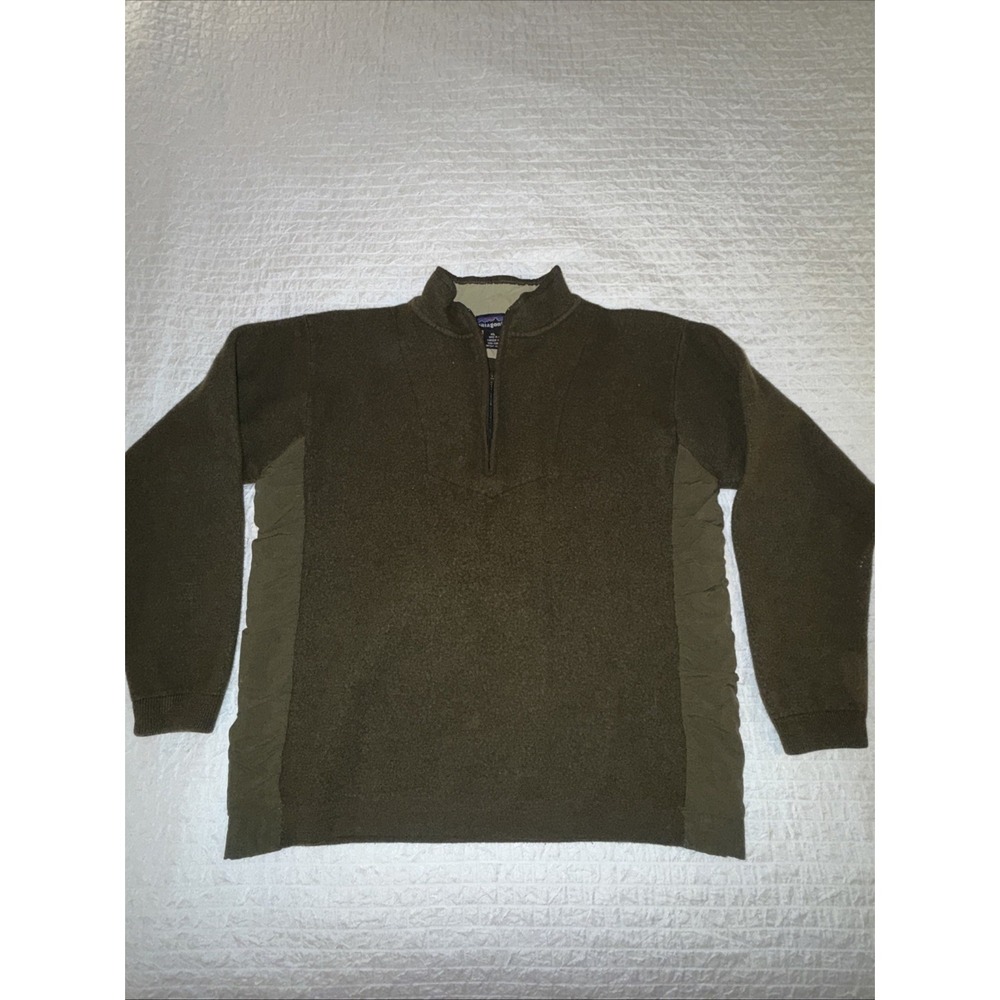 Rare Vintage Patagonia 100% Wool Zip Pullover Sweater Jacket Olive Womens XL Y2K